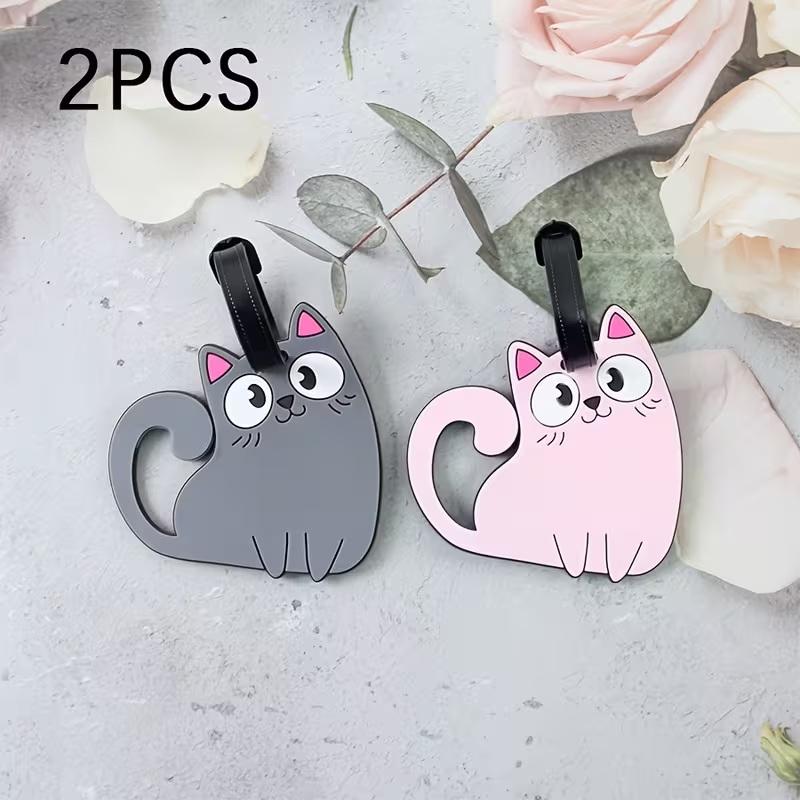 2-piece Cute Cat Pattern Luggage Tag Portable Travel Baggage Identifier Label with Name Card Slot for Suitcase Backpack Accessor