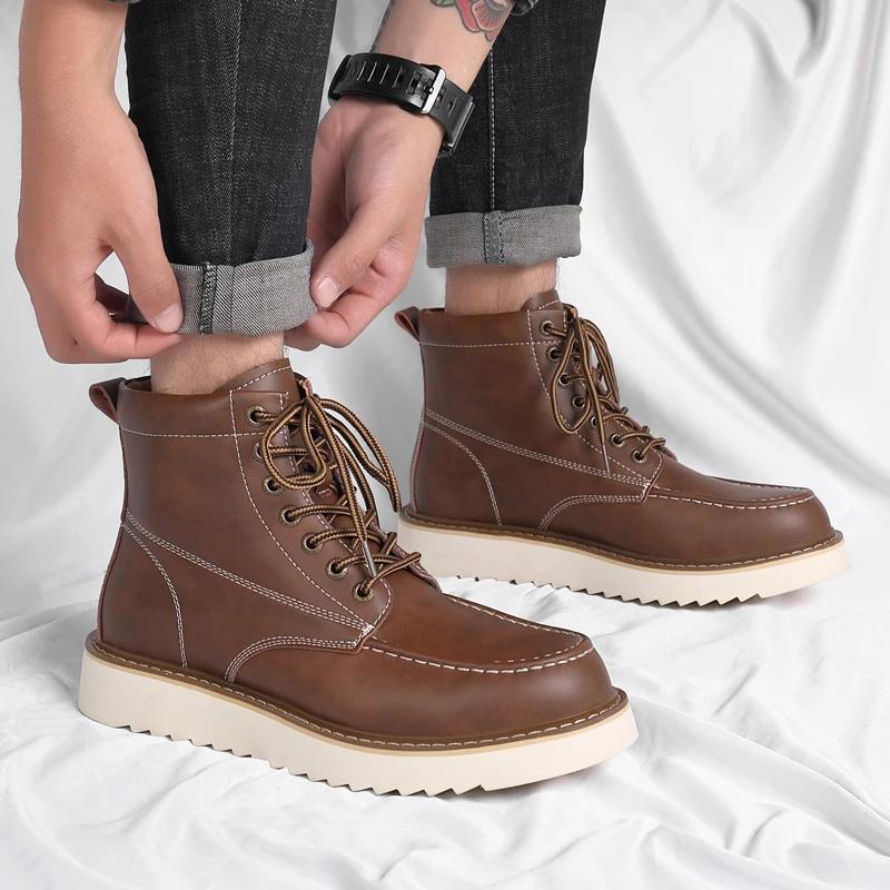 High Quality Men's Boots Genuine Leather Men Boots Autumn Winter Fashion Shoes Men Design Luxury Motorcycle Boots TrendShoes