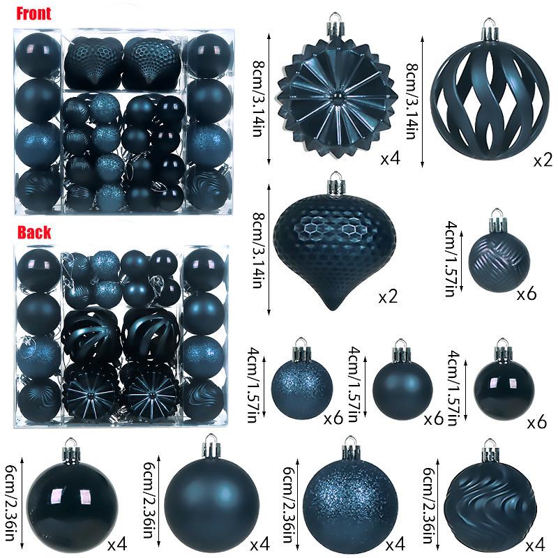 Xiyin 48-Piece Irregular Christmas Balls Set (4, 6, 8 cm) - Boxed Holiday Ornaments