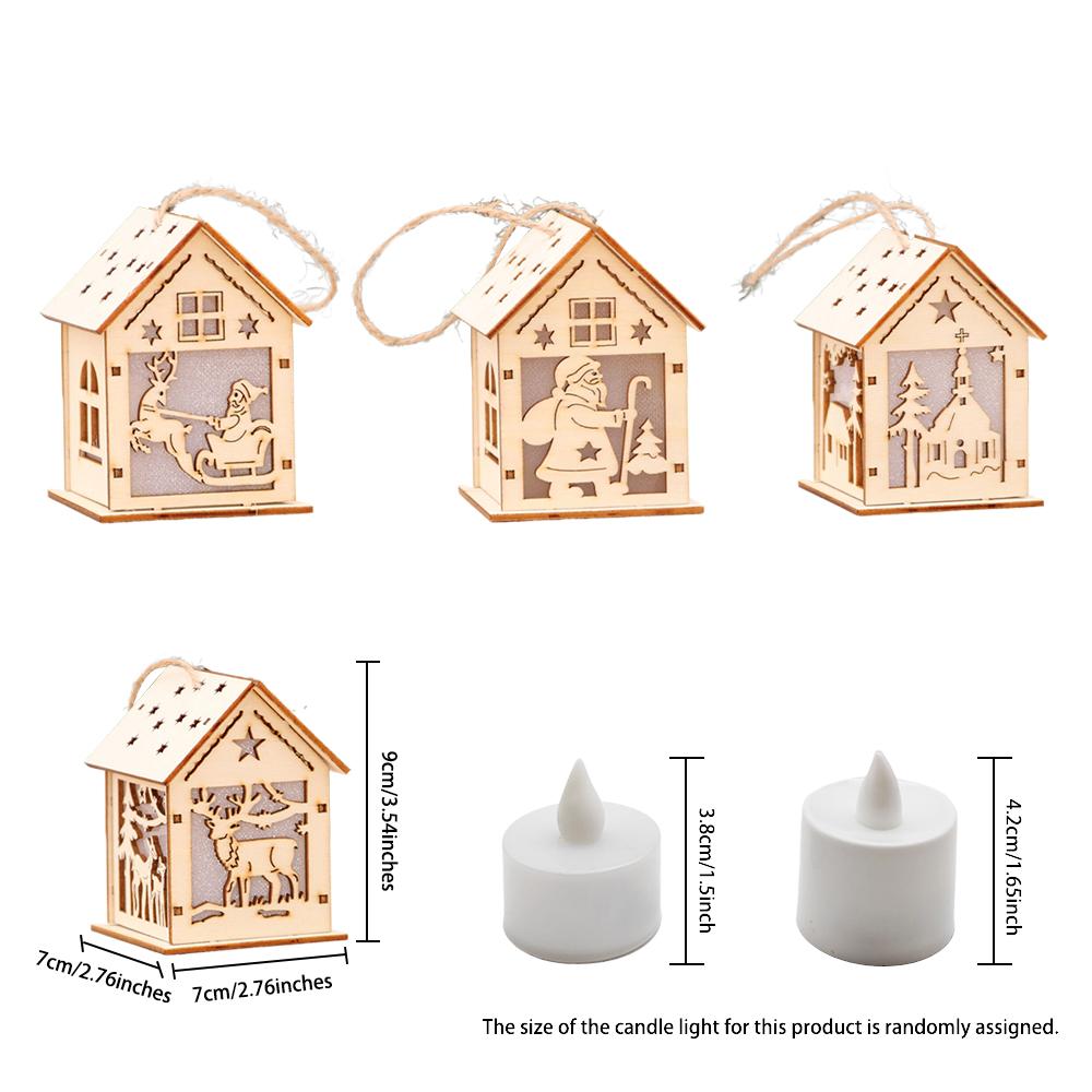 Christmas Tree Ornament, 2pcs Wooden Luminous Pendant Christmas Creative Small House Pendant for Xmas New Year Home Party Decor