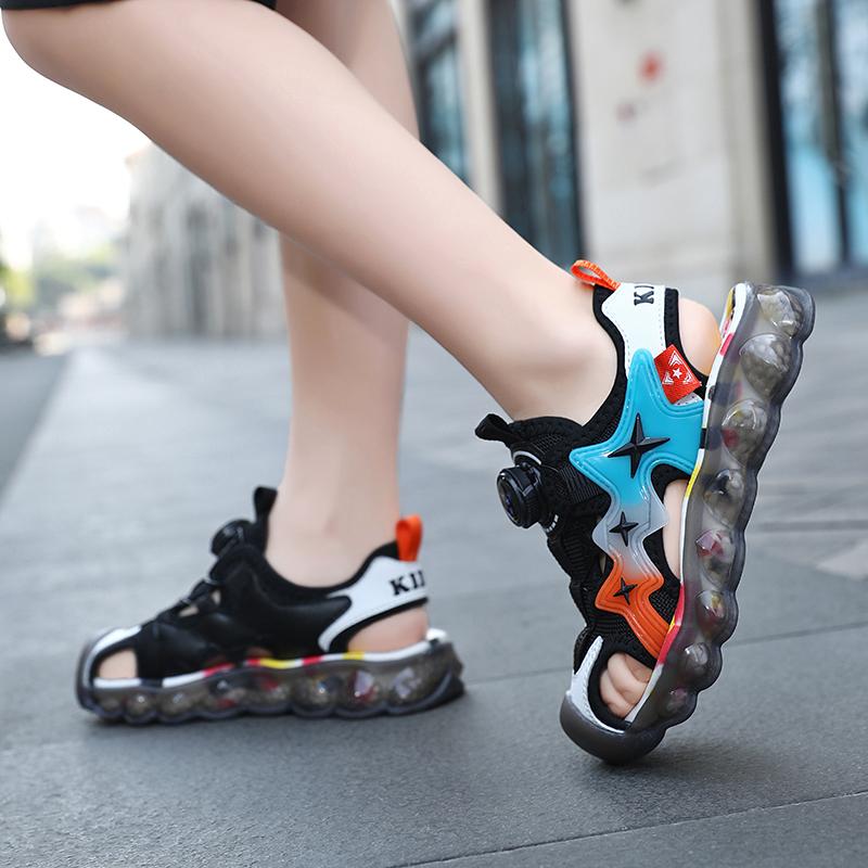 Летние детские сандалии с закрытым носком Rotary Button, пляжная обувь для девочек, спортивные пляжные сандалии