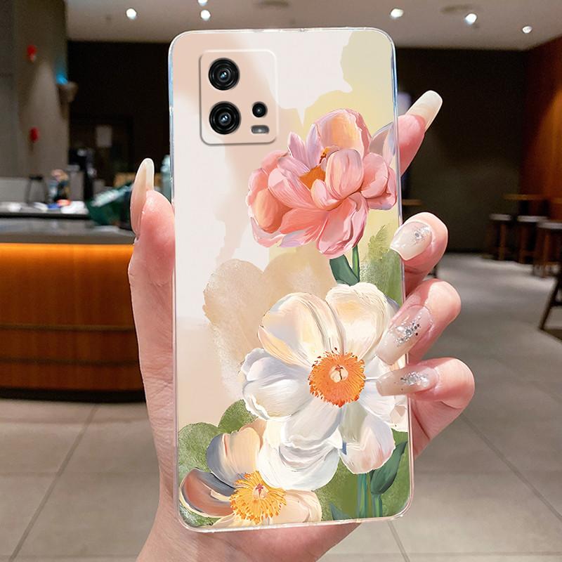 For Cover Motorola Moto G72 Case G 72 Flower design Clear Soft Silicone Back Funda Bumper For Moto G72 MotoG72 Phone Cases Coque