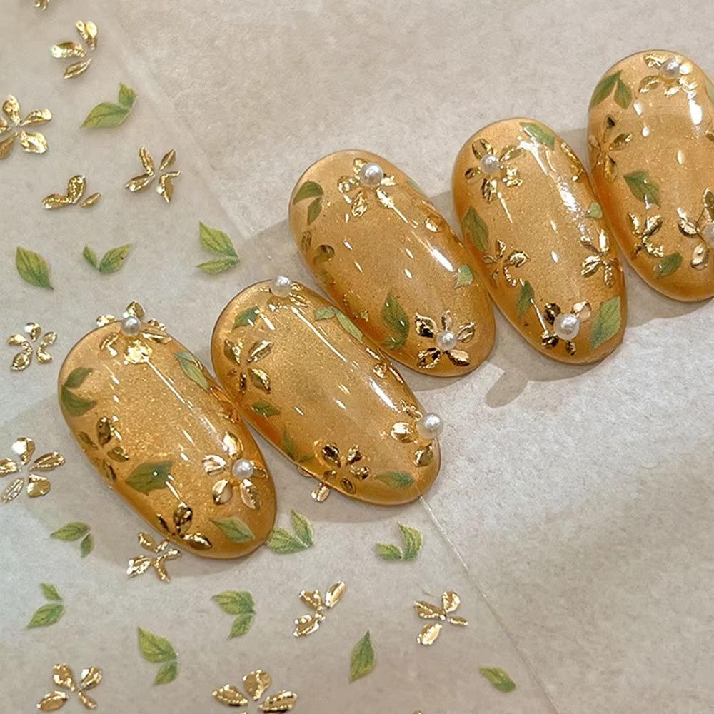 Golden Leaf Nail Sticker Bronzing Spring Flowers Decal Nail Art Sticker