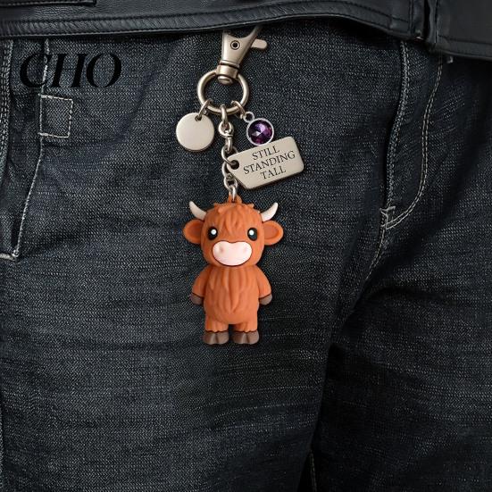 Metal Keychain A Little Highland Cow for You Keychain, 3D Resin Keyring with Birthstone Comforting Gift & Sentiment Card, Your Daily Reminder of Quiet