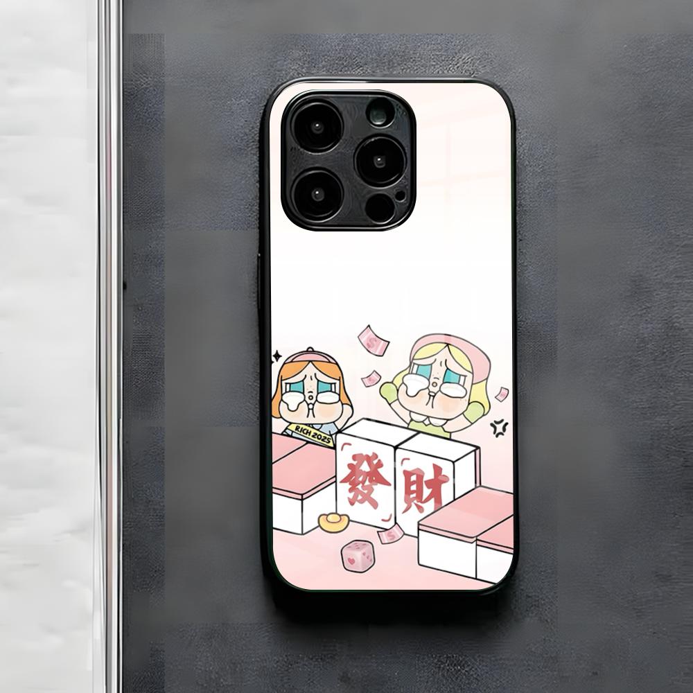 Cute C-Crybaby Doll Phone Case For IPhone 17 Air 16 E Pro Max 15 14 13 Mini 12 Pro 11 Max Plus Black Glass Cover