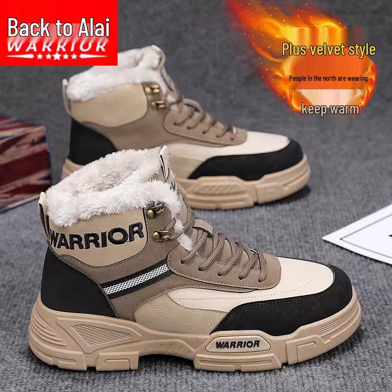 Men's Winter Leather and Fur Martin Boots - Warm, Thick, Velvet-Lined Snow and Workwear Boots for Labor Protection