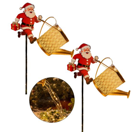 Christmas Santa Solar Kettle Lights Garden Lawn Decorative Lights Waterproof Watering Can String Light Metal Santa Claus Ground Lamp
