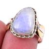 Natural Rainbow Moonstone Gemstone 925 Solid Silver Two Tone Ring Size 8US I2D66