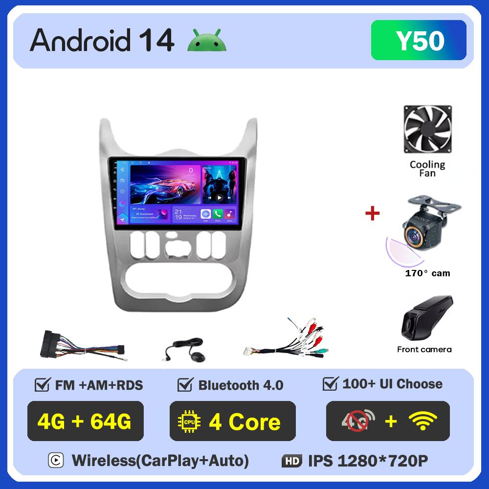 Для Renault Logan 1 Sandero 2009-2015 Largus Dacia Duster Автомобильный мультимедийный видеоплеер с сенсорным экраном Android 14 Авторадио 5G Wifi