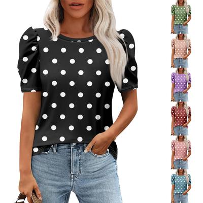 Женские повседневные топы с коротким рукавом и круглым вырезом с принтом, туники, рубашки, летняя одежда