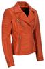 Lambskin Handmade Stylish Casual Women Jacket Orange Leather Motorcycle Soft