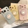 Кремовый чехол для iPhone 13/15/16/17 Pro Max в горошек с зеркалом-сердечком и магнитной подставкой - Корейский дизайн