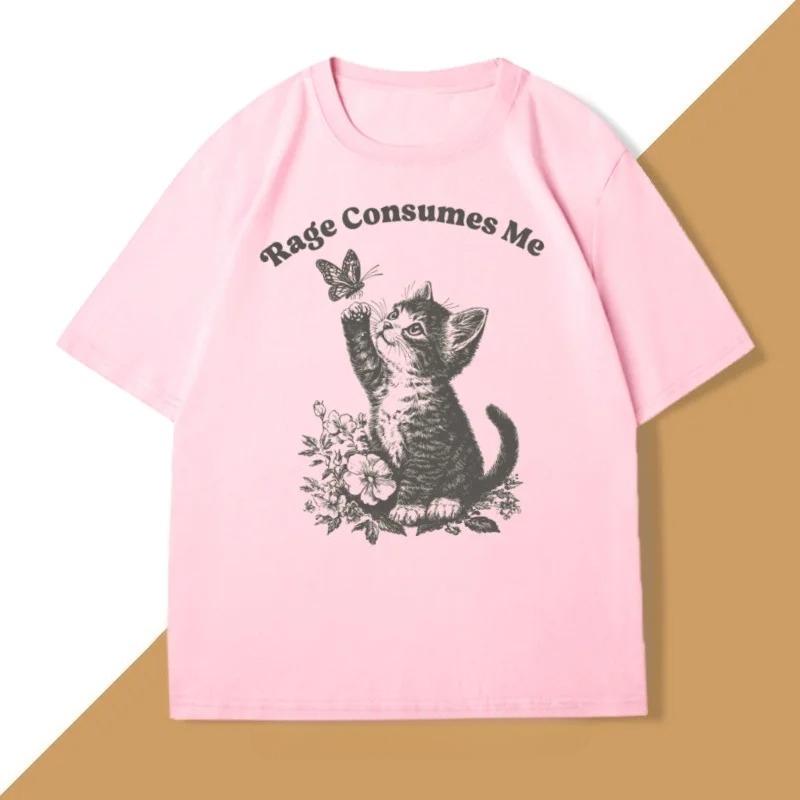 Rage Consumes Me T Shirt Women Cute Cat Meme TShirt Cottagecore Unisextal Health Tshirt Butterfly Women Clothes Short Sleeve YK