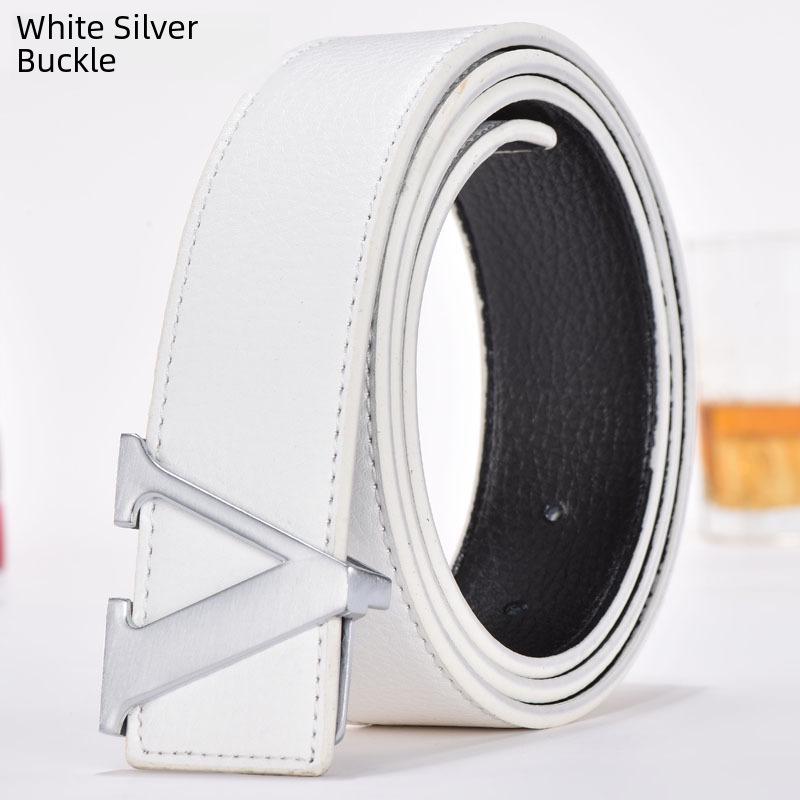 Men's Korean Style Genuine Leather Belt with Smooth V Buckle