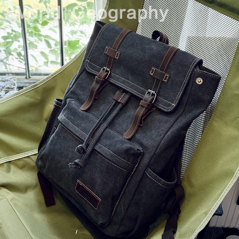 Унисекс рюкзак для ноутбука 15,6" из кожи и канваса с принтом "География мира"