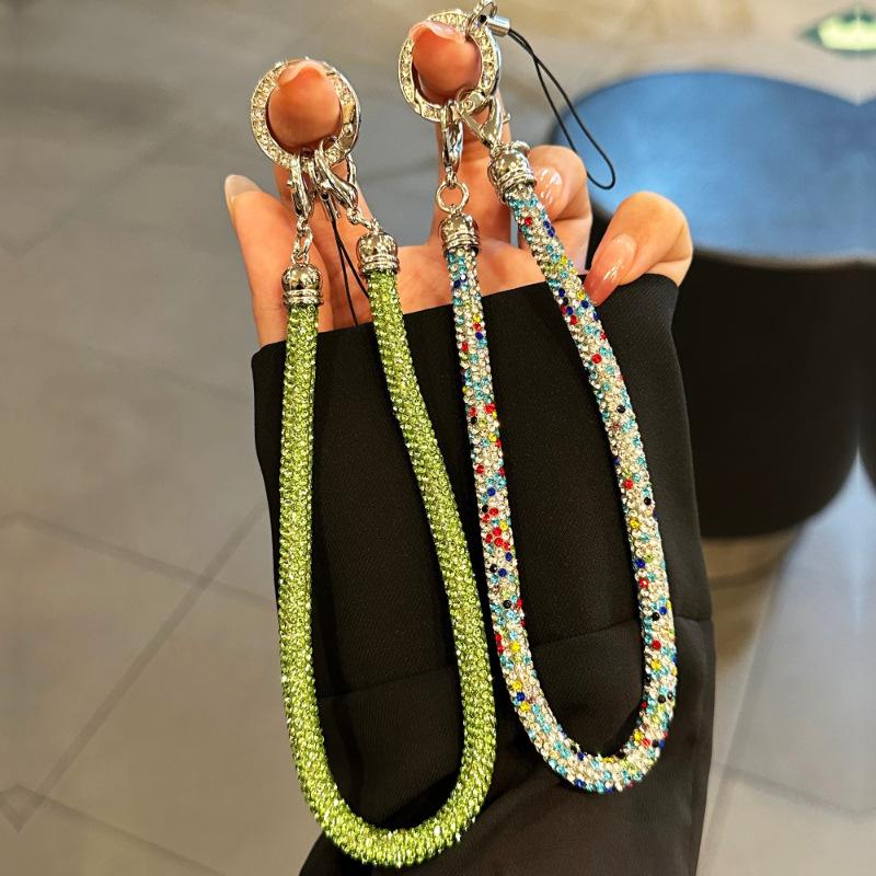 Short Fashion Rhinestone Mobile Phone Lanyard, Anti‑Lost Portable Wrist Rope High‑End Shiny Diamond Phone Case Pendant