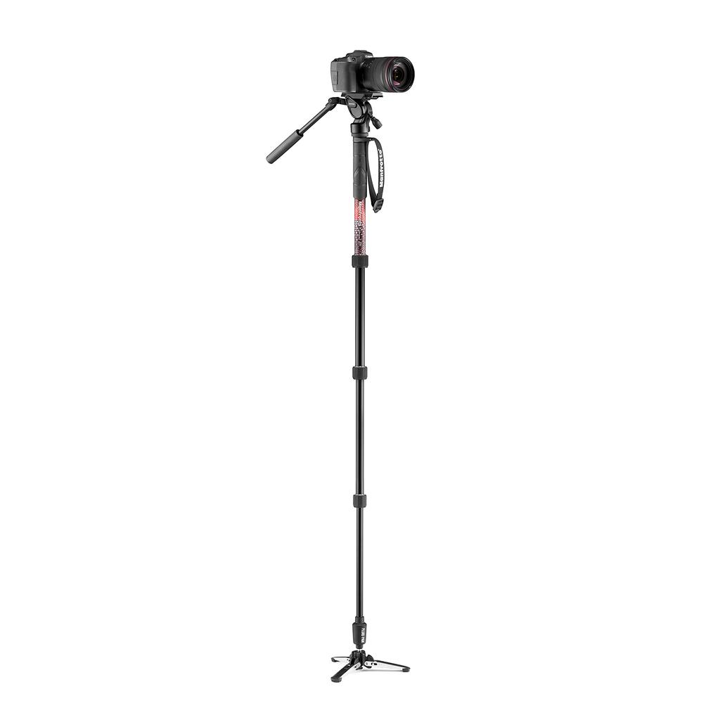 Manfrotto Element MII Video Monopod with Fluid 4 Twist Red Head, Aluminum, Sections, 137.7cm Height, 1.05kg Weight, Lock, MVMELMIIA4LIVE,