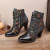 Ботильоны, женская обувь, модные современные ботинки ручной работы на высоком каблуке в этническом стиле с острым носком