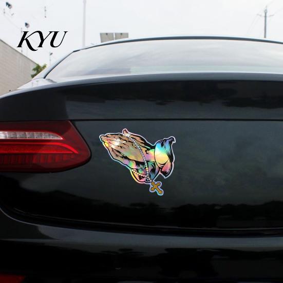Weather Resistant Rosary Sticker Praying Hands & Car Sticker, Reflective Decal, Cool Aesthetic Body Decal Waterproof Jesus for Auto Window Bumper