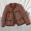 Women's Elegant Round Neck Long Sleeve Tweed Plaid Jacket