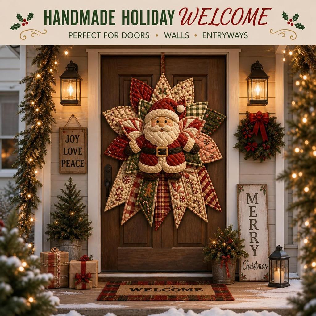 Christmas Character Quilted Door Hanger Sewing Kit with Pre-Cut Fabric Pieces Batting Filling Thread Templates: Oversized Patchwork Craft Kit