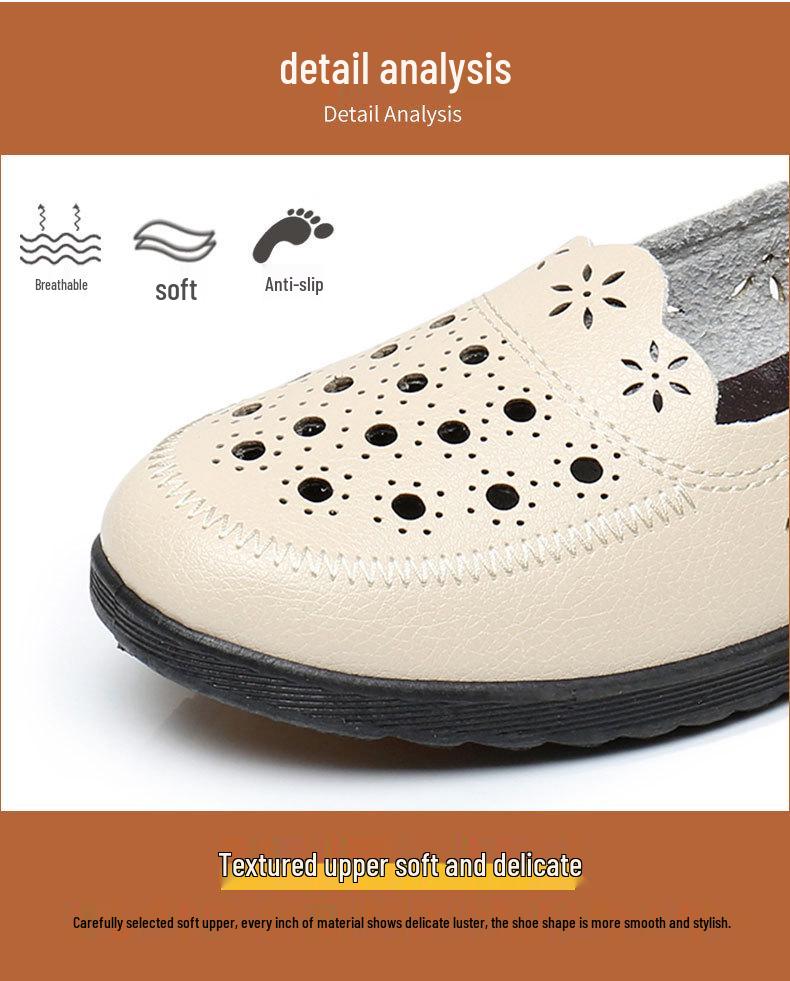 Летние дышащие кожаные сандалии для мамы – Мягкая подошва, Нескользящие балетки для женщин среднего и пожилого возраста