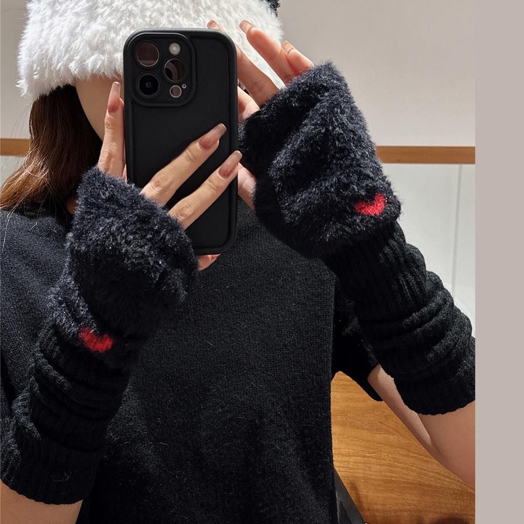 Y2K Fingerless Gloves for Women Fashion Knitting Arm Sleeves Decorative Gloves for Teens Girl Casual Plush Hand Gloves