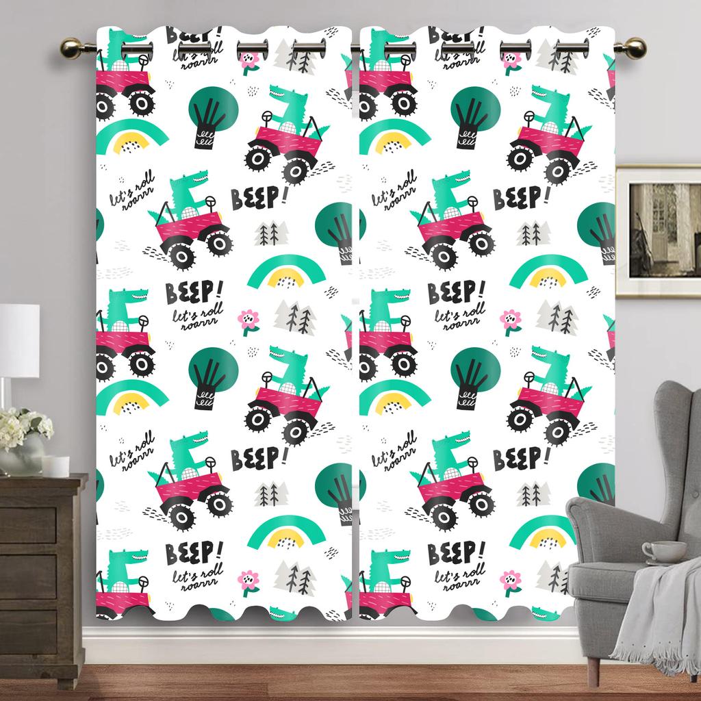 Cartoon Car Window Curtain Dinosaur Print Curtains Home Decor Animal Drapes for Boy Baby Children Bedroom Living Room Decoration