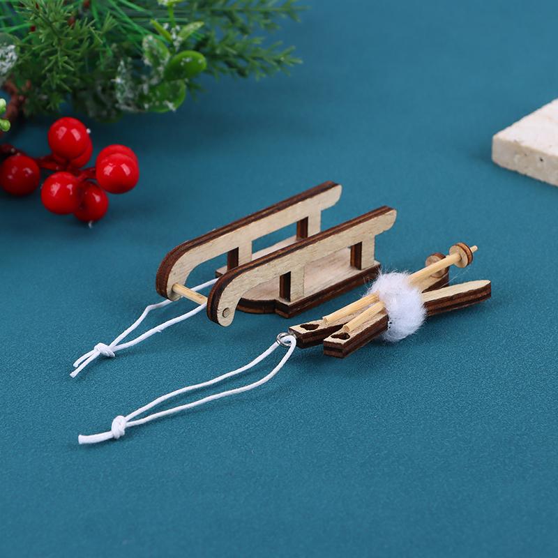 1/12 Dollhouse Miniature Sleigh Sled Ski Poles Pendant Dollhouse Christmas Scene Decoration Dolls House Xmas Accessories