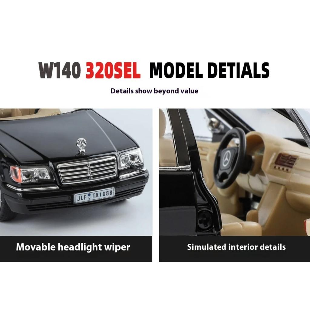 1/24 Mercedes Benz W140 320SEL Классический лимузин Сплав Литой Модель автомобиля Звук и свет Коллекция Хобби Украшения Подарок