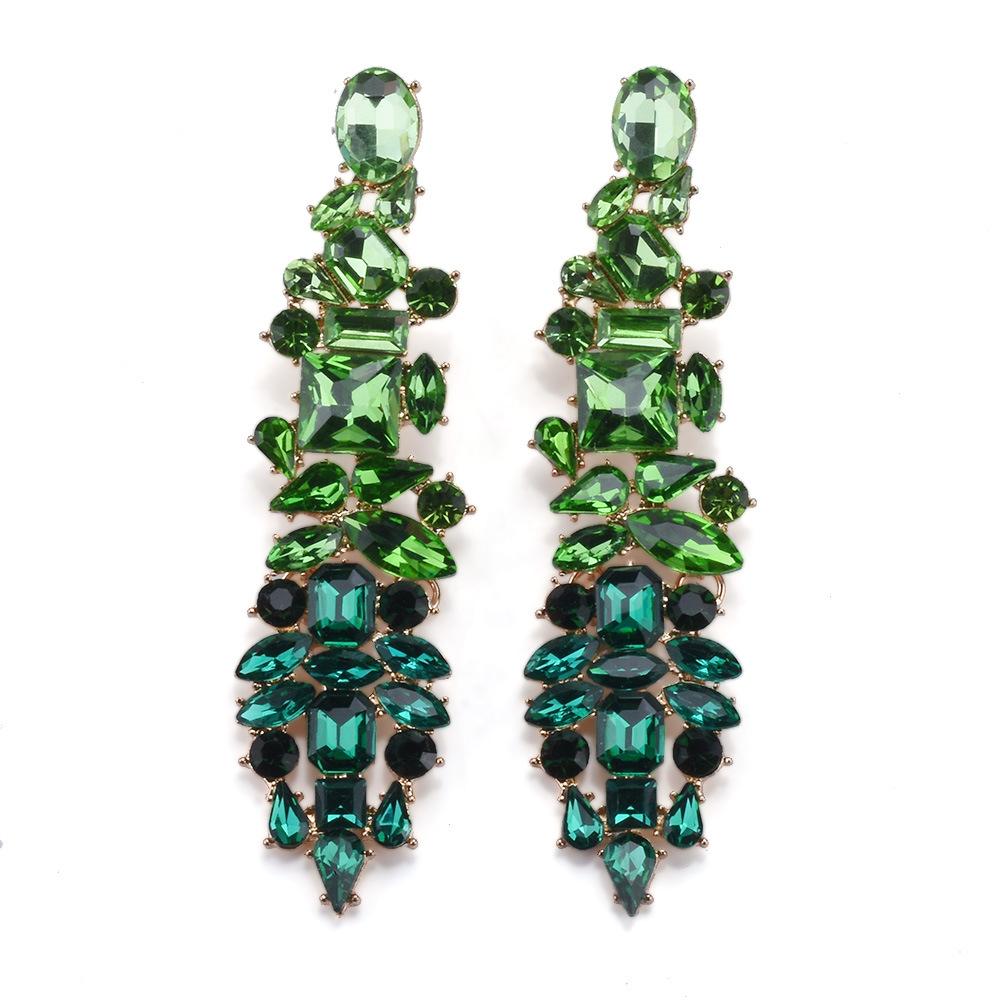 European and American Exaggerated Diamond-set Fringed Earrings Women's Fashion Creative Rhinestone Long Stud Earrings