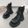 Ankle Boots for Women Chunky Platform Motorcycle Booties Female Shoes Designer Round Toe Short Boots Ladies Lace Up Work Boots