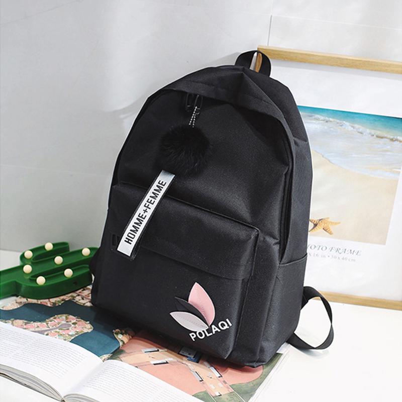 Холщовый женский рюкзак, черный, серый, розовый, дорожный рюкзак, женская сумка на спине, меховой шар, брелок, рюкзак, школьная сумка для девочек