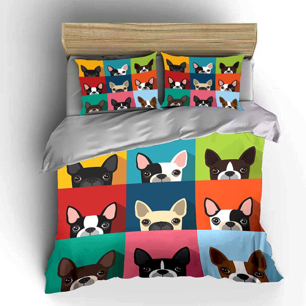 Colorful French Bulldog Pattern Bedding Duvet Cover Set Duvet Cover Pillowcases (1*Duvet Cover 2*Pillowcases, without duvet insert)