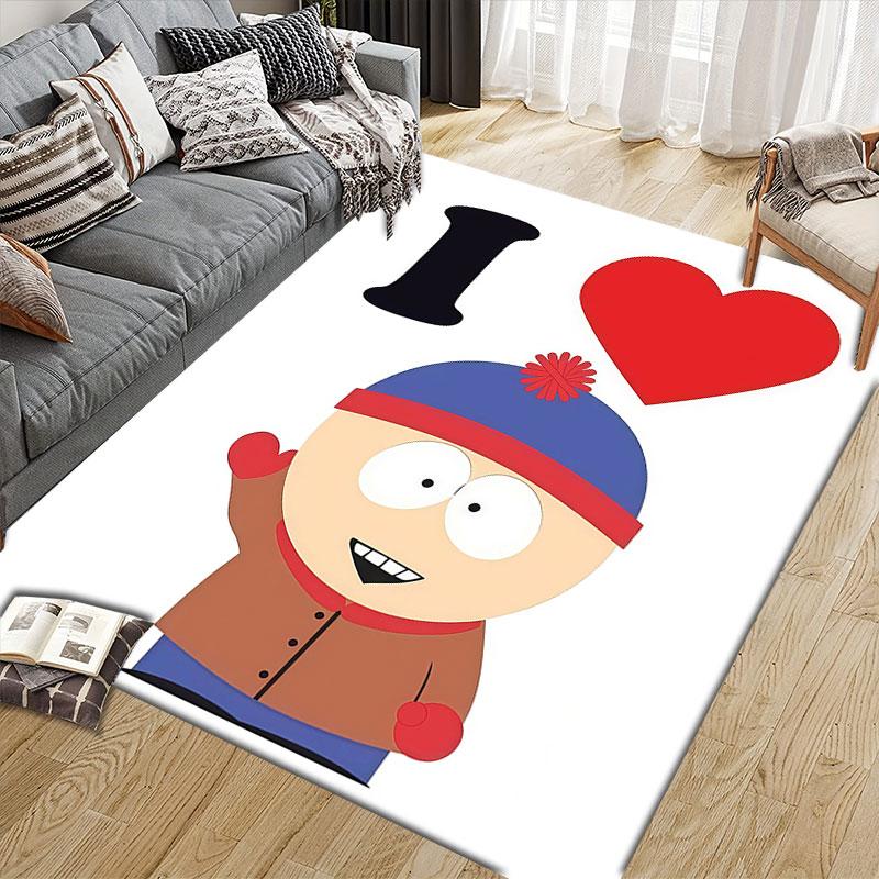 Stan South Park Flannel Printed Carpet, Home Sofa Decoration for Living Room & Bedroom, Non‑Slip Play Flannel Floor Mat for Game Room