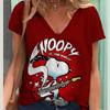 Женские сексуальные футболки с V-образным вырезом, короткий рукав, дышащие, простые, с принтом мультфильма Снупи, топы, футболка, забавные узоры, 15 цветов, пуловер