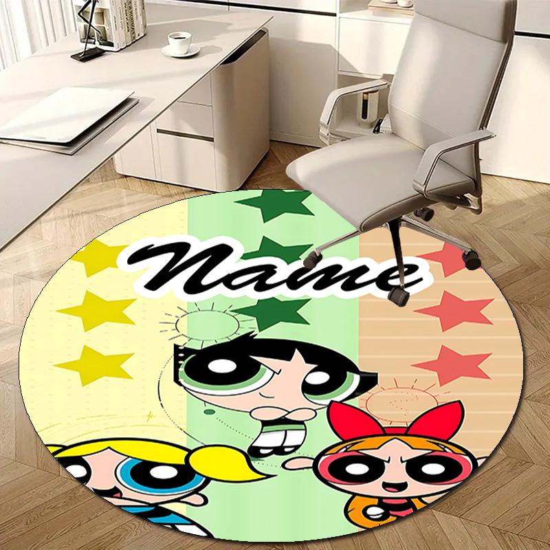 Personalized The Powerpuff Girls Round Chair Office Rug - Perfect for Mat, Office Chair & More - Ideal Gift for Birthdays and Holidays