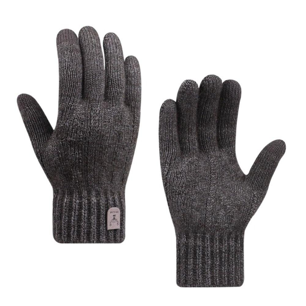 Wool Men Knitted Gloves Solid Color Full Finger Gloves Nonslip Knitted Woolen Gloves  Outdoor