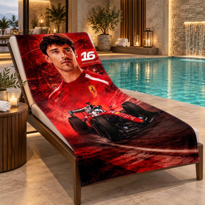 Beach Towel with Charles Leclerc Design, Quick Dry Lightweight Towel for Swimming Pool Travel
