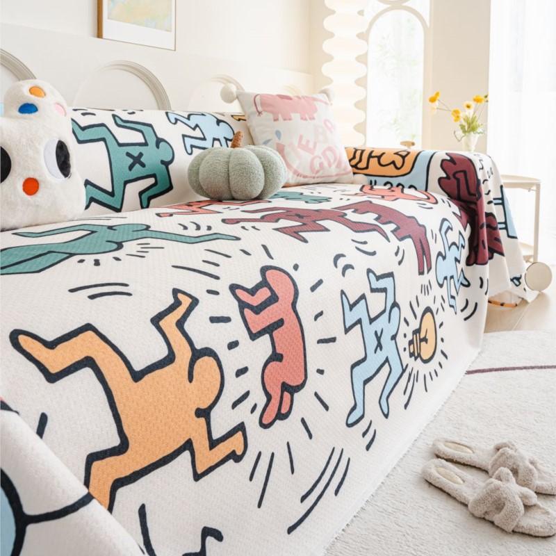 Funda Sofa Home Имитация льна Граффити Диванный коврик Пледы Всесезонный Кемпинг Пикник Одеяло Чехол Чехол для дивана