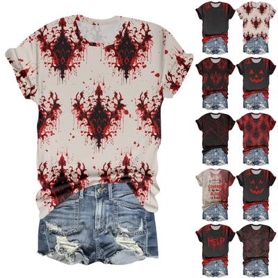 Женская повседневная футболка с круглым вырезом, принтом на Хэллоуин и коротким рукавом