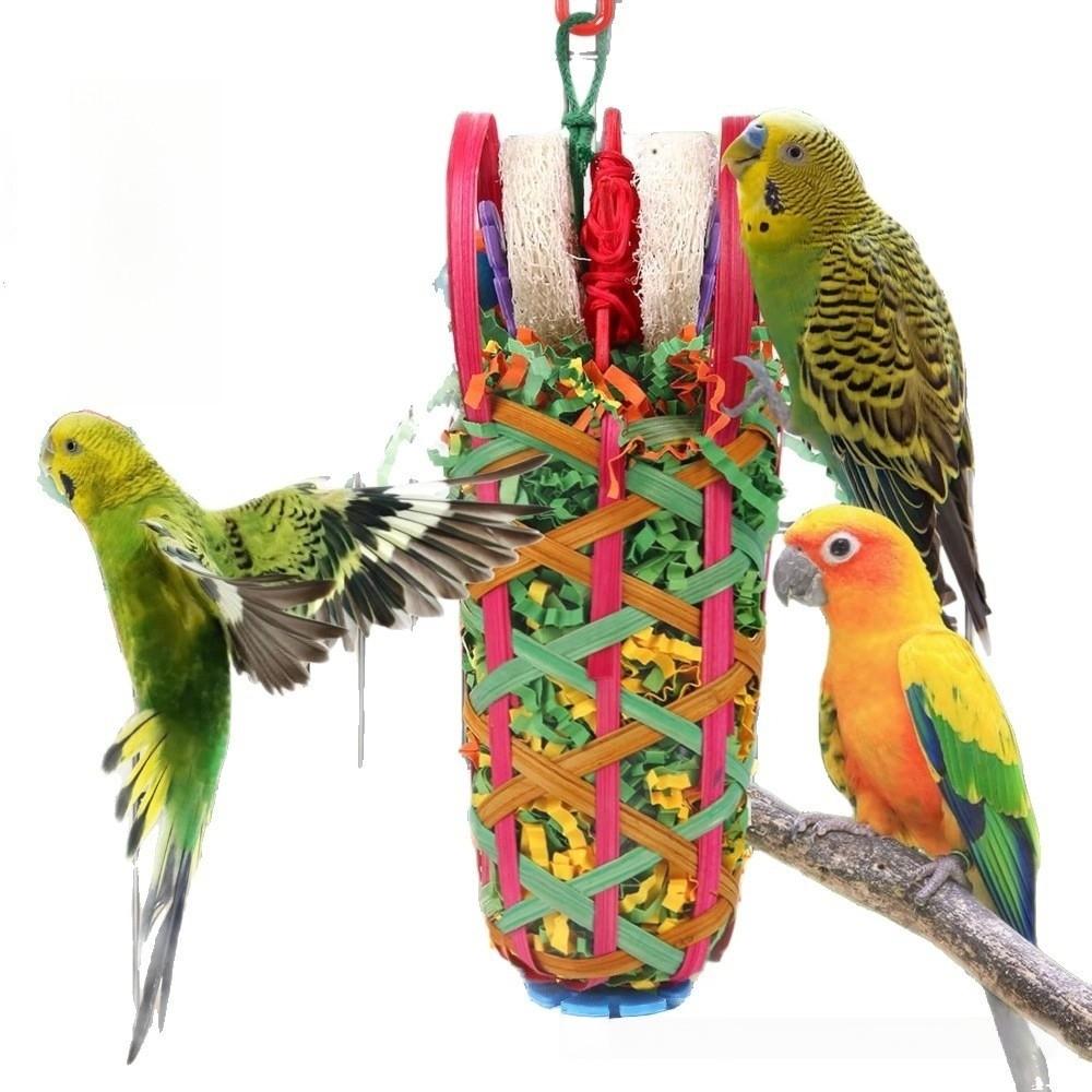 New Colored Bird Chewing Loofah Material Large Parrot Chew Toy Fun Foraging Interactive Cage Accessories for Cockatoos