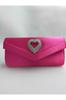 Women's Stylish and Useful Evening Dress Bag Fuchsia Satin Heart Stone Evening Dress Bag