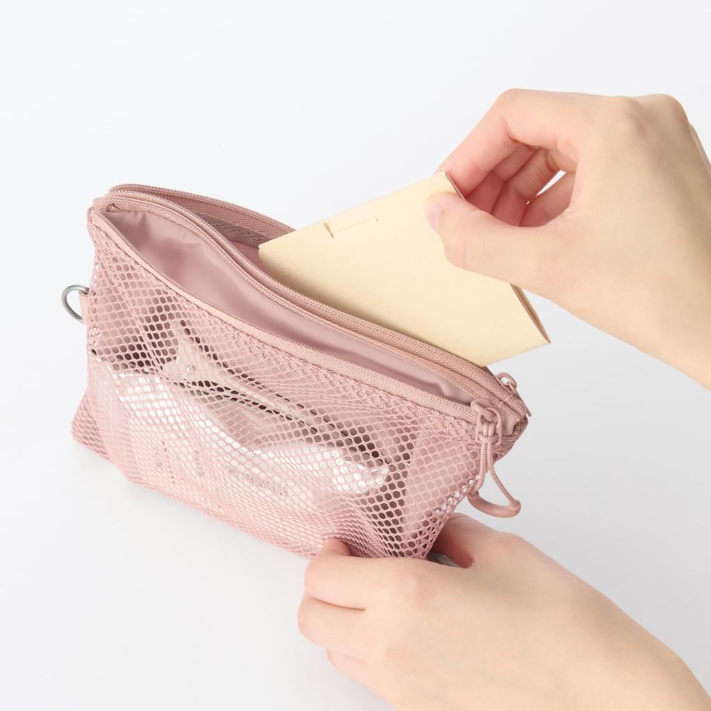 MUJI Polyester Zipper Pouch Pink - Lightweight Travel and Stationery Case, Japan