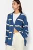 Women's Fashionable Stylish Cardigan Black Wide Fit Soft Textured Striped Knitwear Cardigan