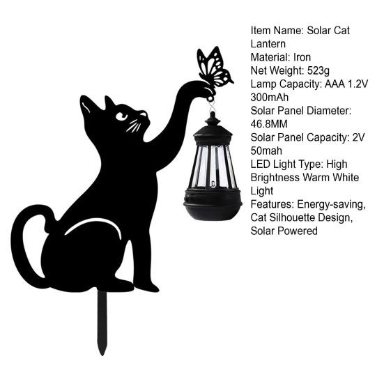 Солнечный фонарь для кошек, милый силуэт кошки со светодиодным теплым светом, водонепроницаемая антикоррозийная лампа для наружного декора с заземляющим колышком для сада, двора, газона