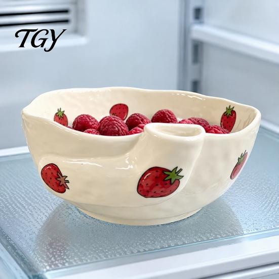 Sophisticated Ceramic Kitchen Decor Berry Washing Bowl with Drainage Holes, Fruit Essential for Lovers Rinse Basin, Colander Fresh Berries Vegetables