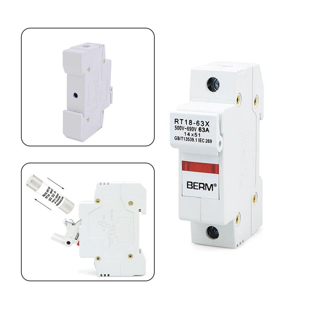 RT18-63X 1P 63A 14x51 мм DIN-рейка держатель предохранителя основание со светодиодной подсветкой