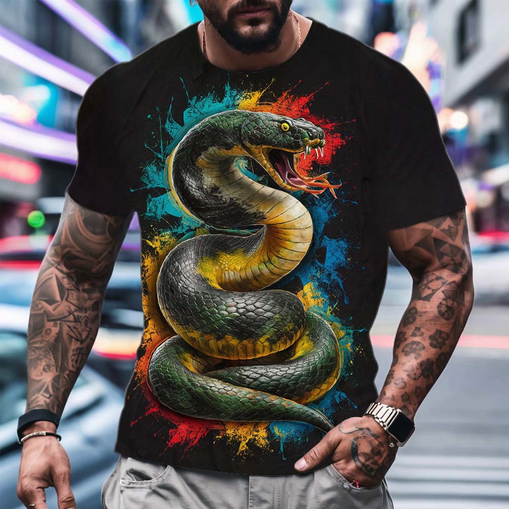 Fashion 3d Snake Printed T Shirt For Men Funny Animal Pattern Oversized T-shirt Summer Hip Hop Trend Clothing Casual O-neck Tops