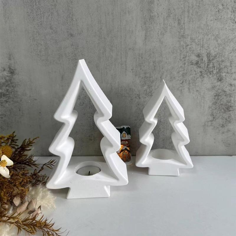 Cute Christmas Tree Candlestick Silicone Molds DIY Crafts Plaster Mold Table Ornament Mould Tealight Candle Holder Mold